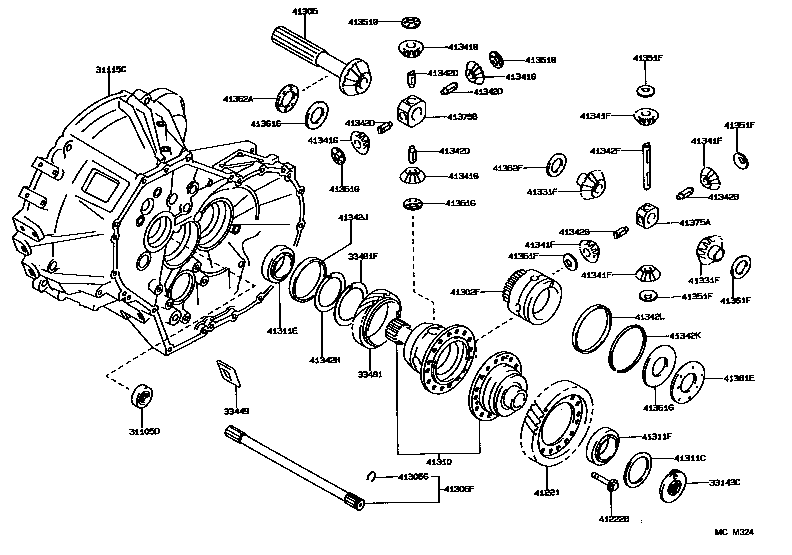 Toyota COROLLA 前桥壳和差速器 EPC diagram — MCM324
