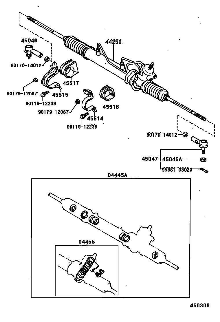 Toyota COROLLA 前转向齿轮和连杆 EPC diagram — 450309
