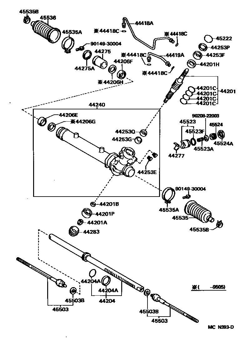 Toyota COROLLA 前转向齿轮和连杆 EPC diagram — MCN393D