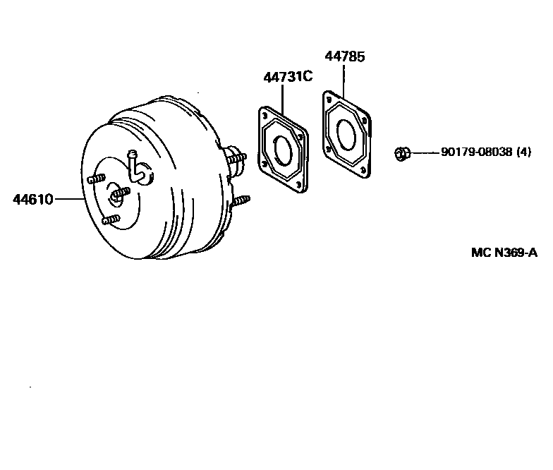 Toyota COROLLA 制动助力器和真空管 EPC diagram — MCN369A