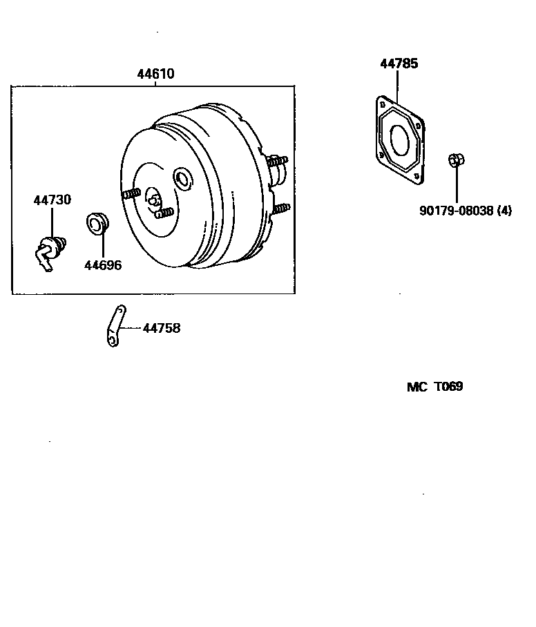 Toyota COROLLA 制动助力器和真空管 EPC diagram — MCT069