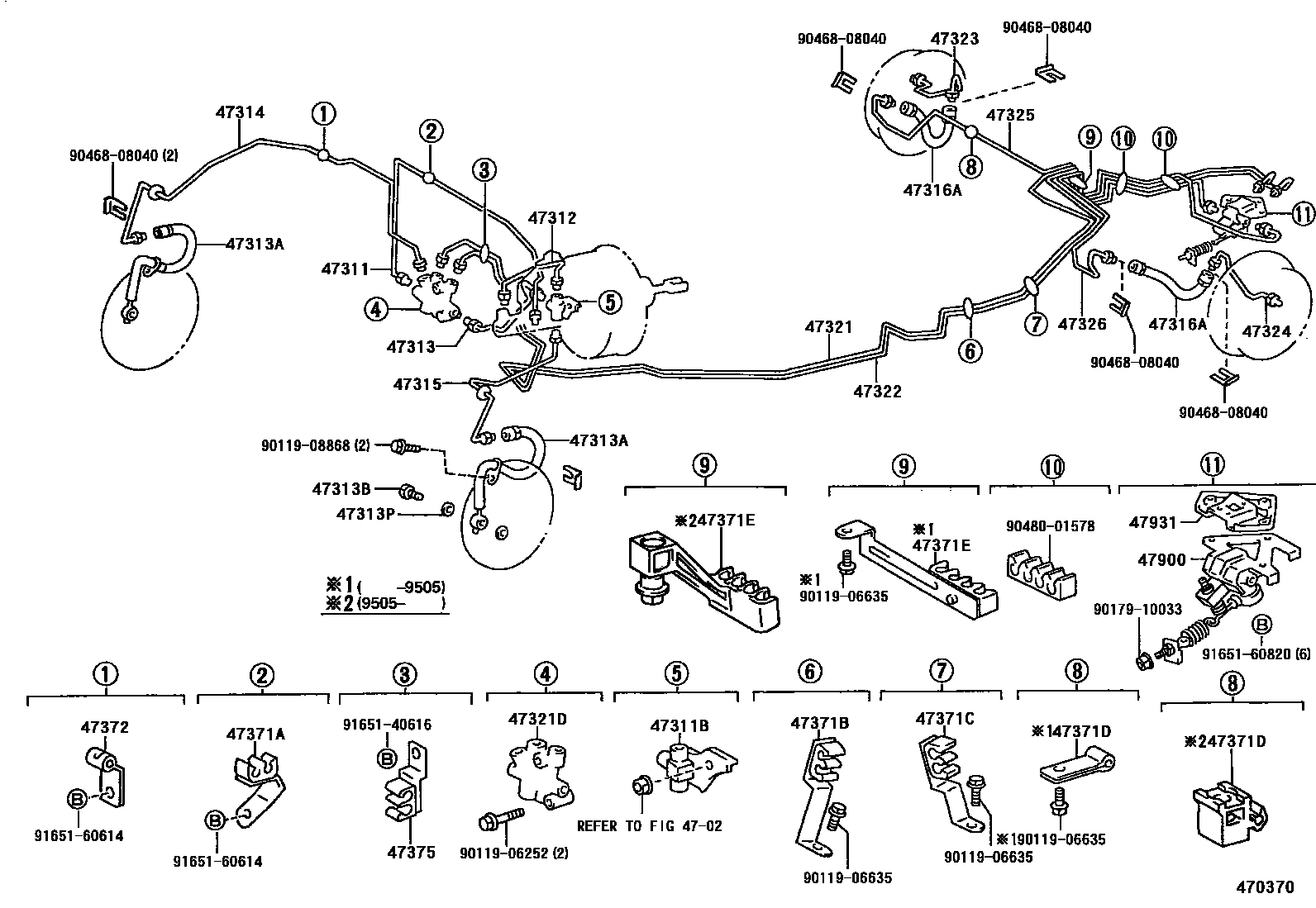 Toyota COROLLA 制动配管和卡箍 EPC diagram — 470370