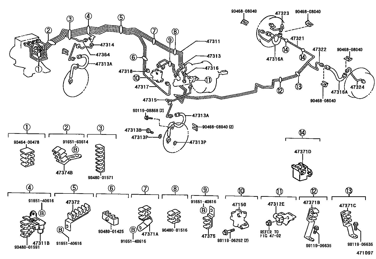 Toyota COROLLA 制动配管和卡箍 EPC diagram — 471097