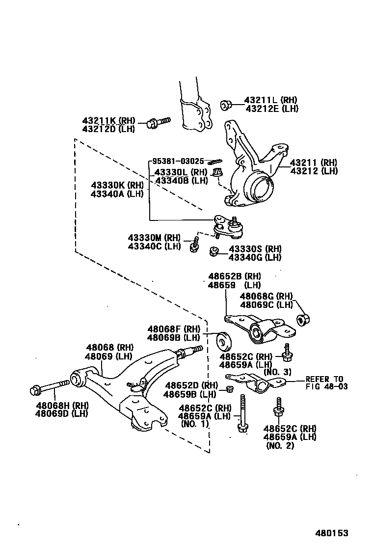 Toyota COROLLA 前桥控制臂和转向节 EPC diagram — 480153