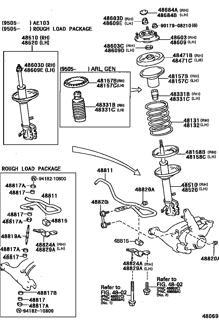 Toyota COROLLA Front Spring & Shock Absorber EPC diagram — 480693