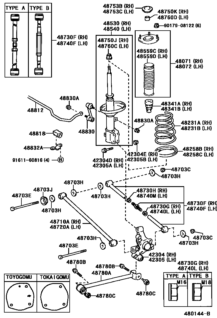Toyota COROLLA Rear Spring & Shock Absorber EPC diagram — 480144B