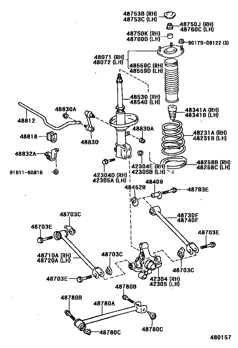 Toyota COROLLA Rear Spring & Shock Absorber EPC diagram — 480157