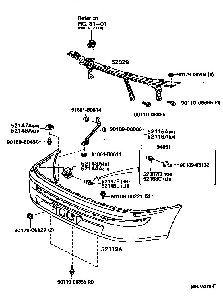 Toyota COROLLA 前保险杠及附件 EPC diagram — MBV479E