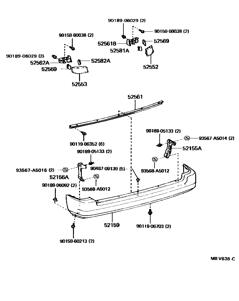 Toyota COROLLA 后保险杠及附件 EPC diagram — MBV636C