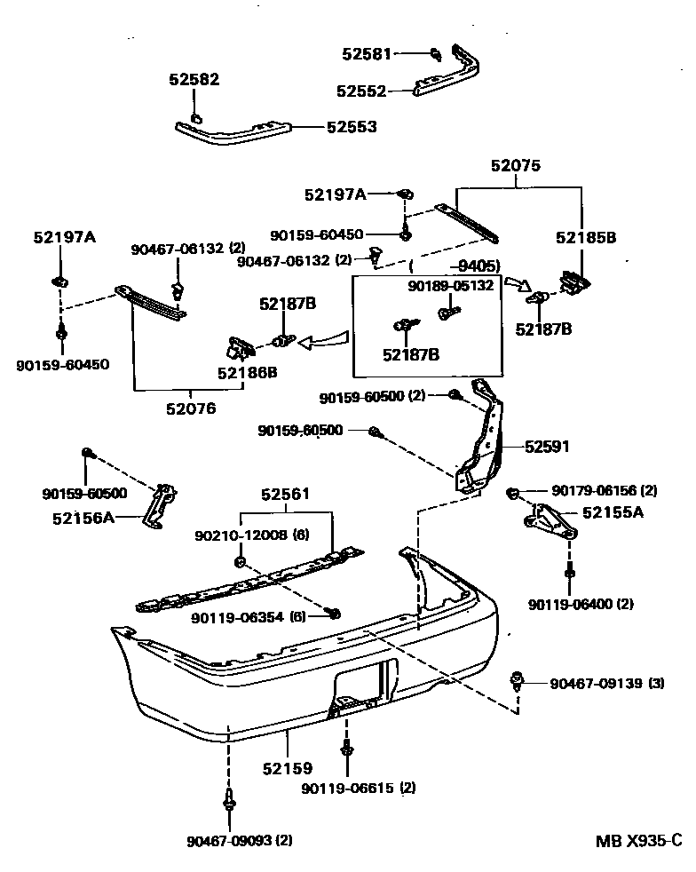Toyota COROLLA 后保险杠及附件 EPC diagram — MBX935C