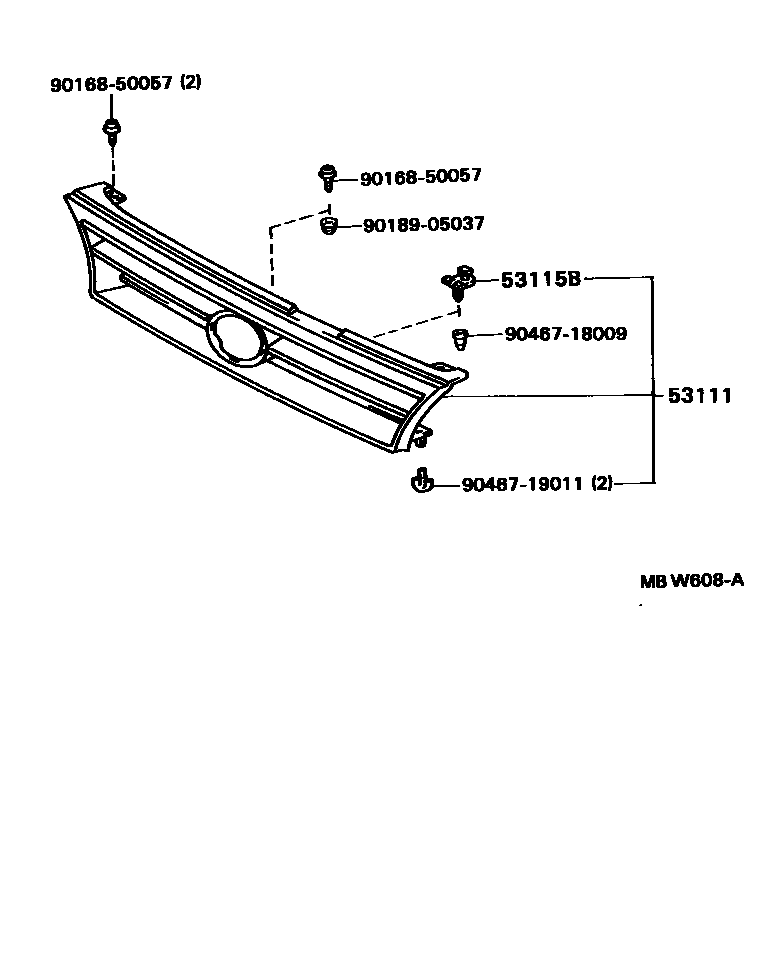 Toyota COROLLA radiator grille EPC diagram — MBW608A