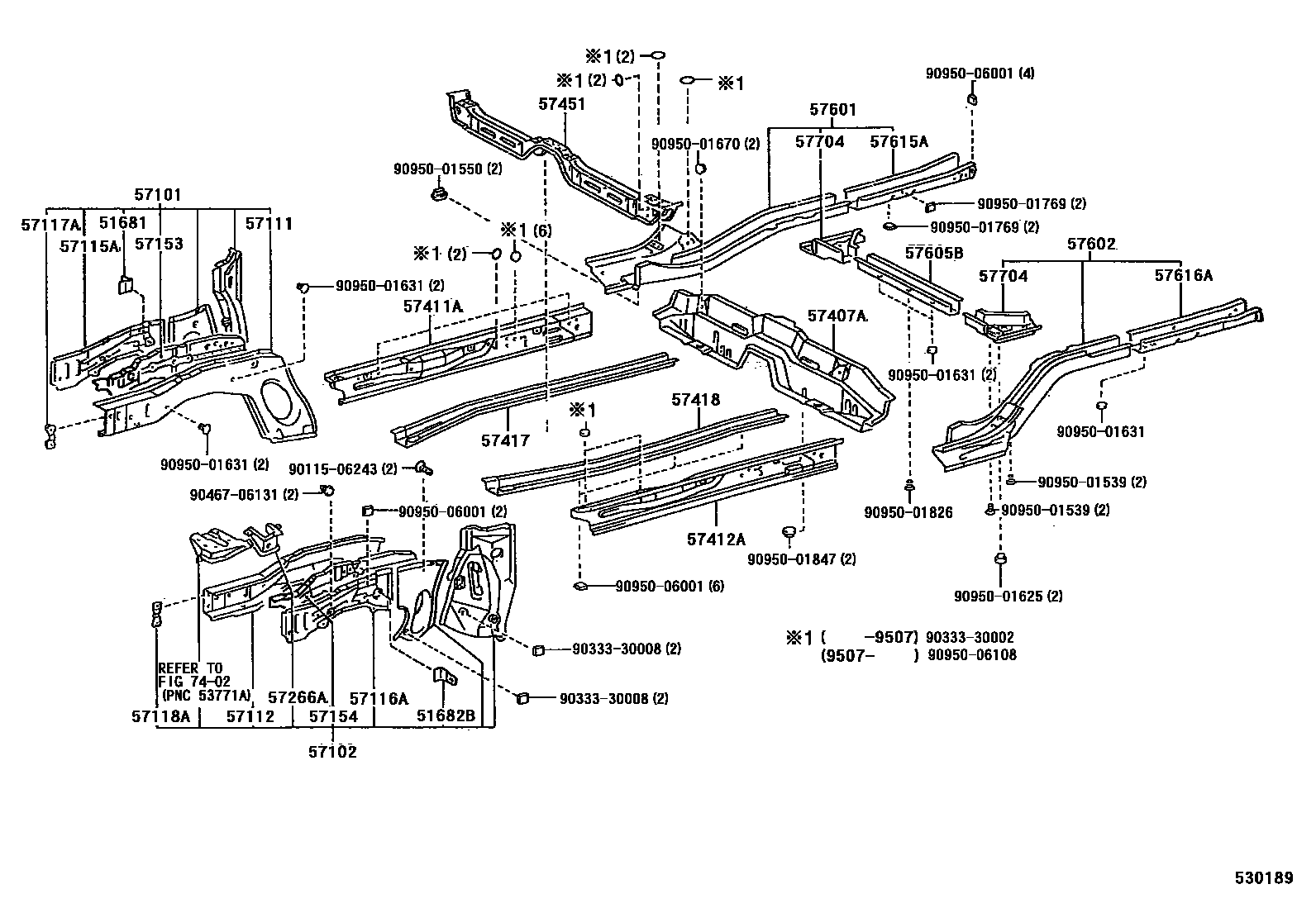 Toyota COROLLA Floor stringers EPC diagram — 530189
