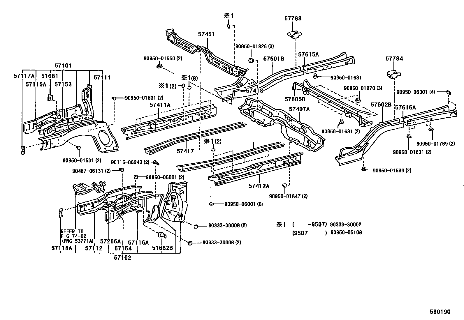 Toyota COROLLA Floor stringers EPC diagram — 530190