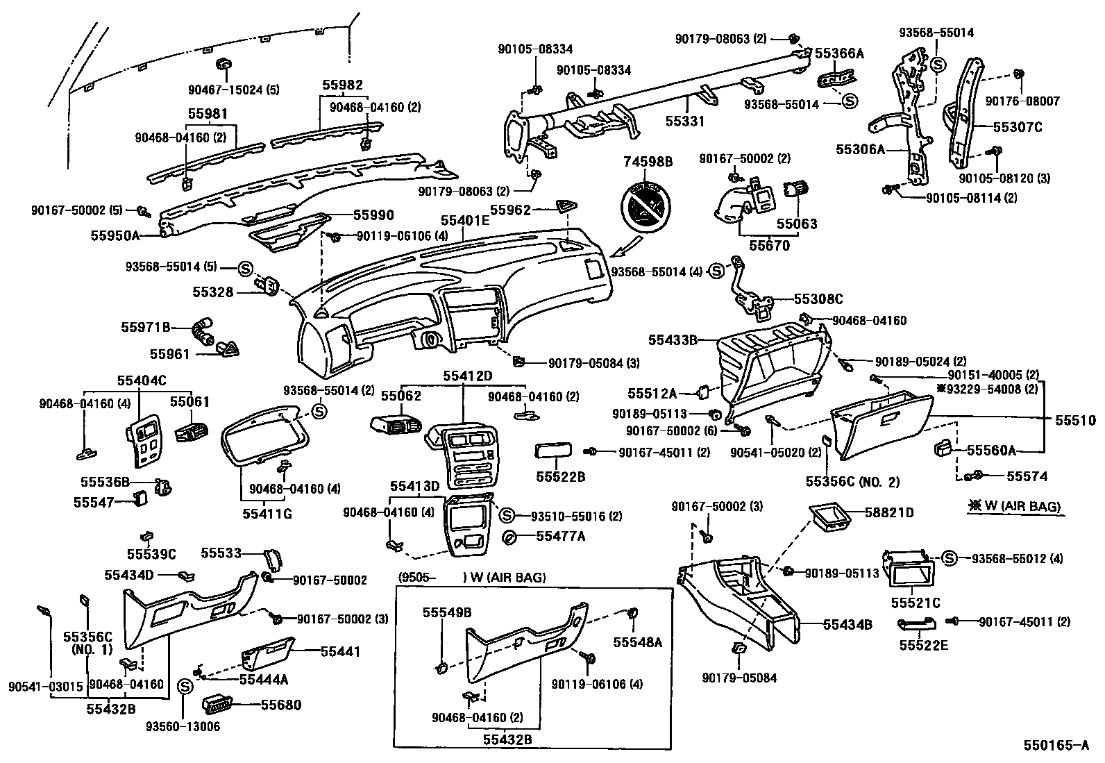 Toyota COROLLA 仪表板和手套箱 EPC diagram — 550165A