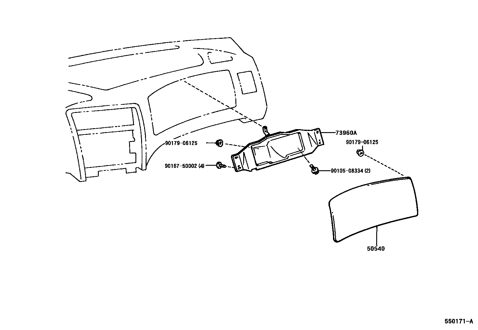 Toyota COROLLA 仪表板和手套箱 EPC diagram — 550171A