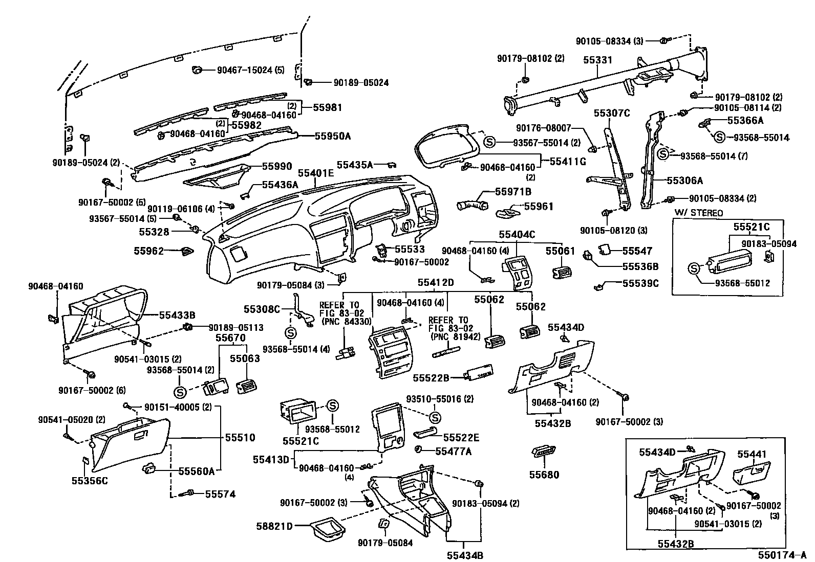 Toyota COROLLA 仪表板和手套箱 EPC diagram — 550174A