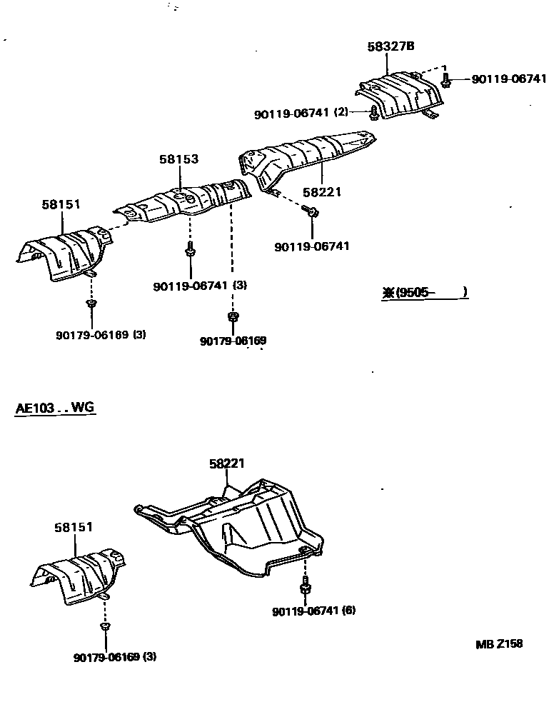 Toyota COROLLA 地板隔热垫 EPC diagram — MBZ158
