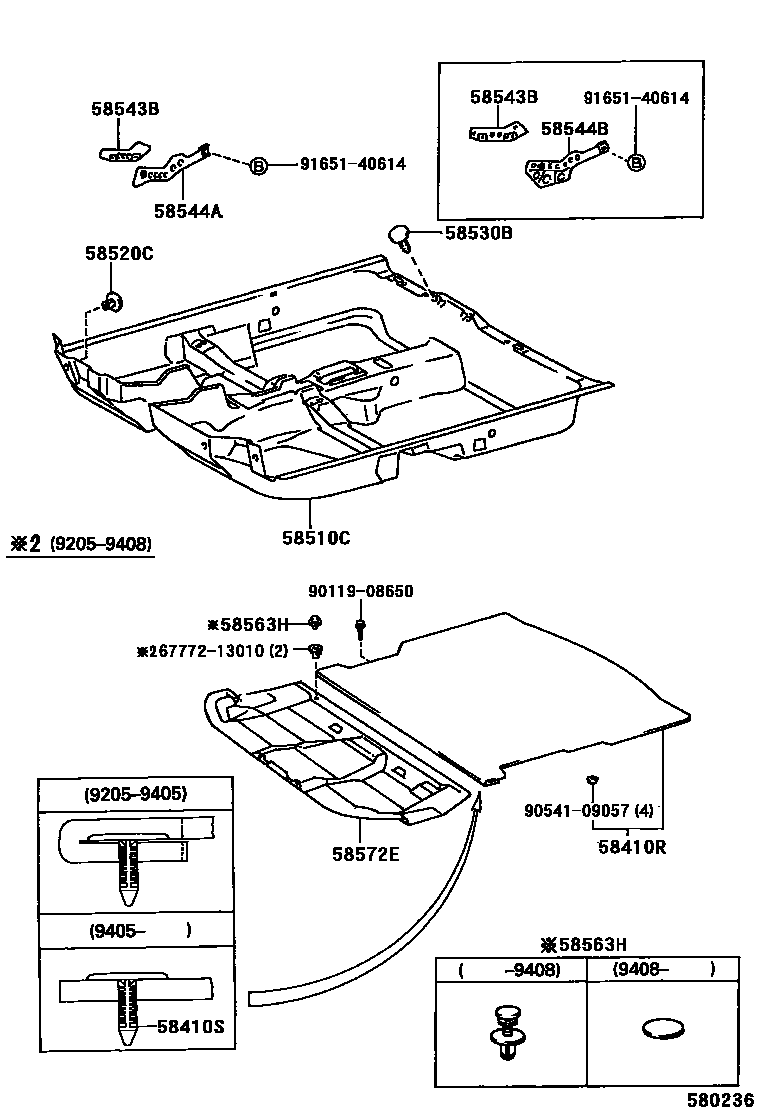 Toyota COROLLA 地板垫和地毯 EPC diagram — 580236