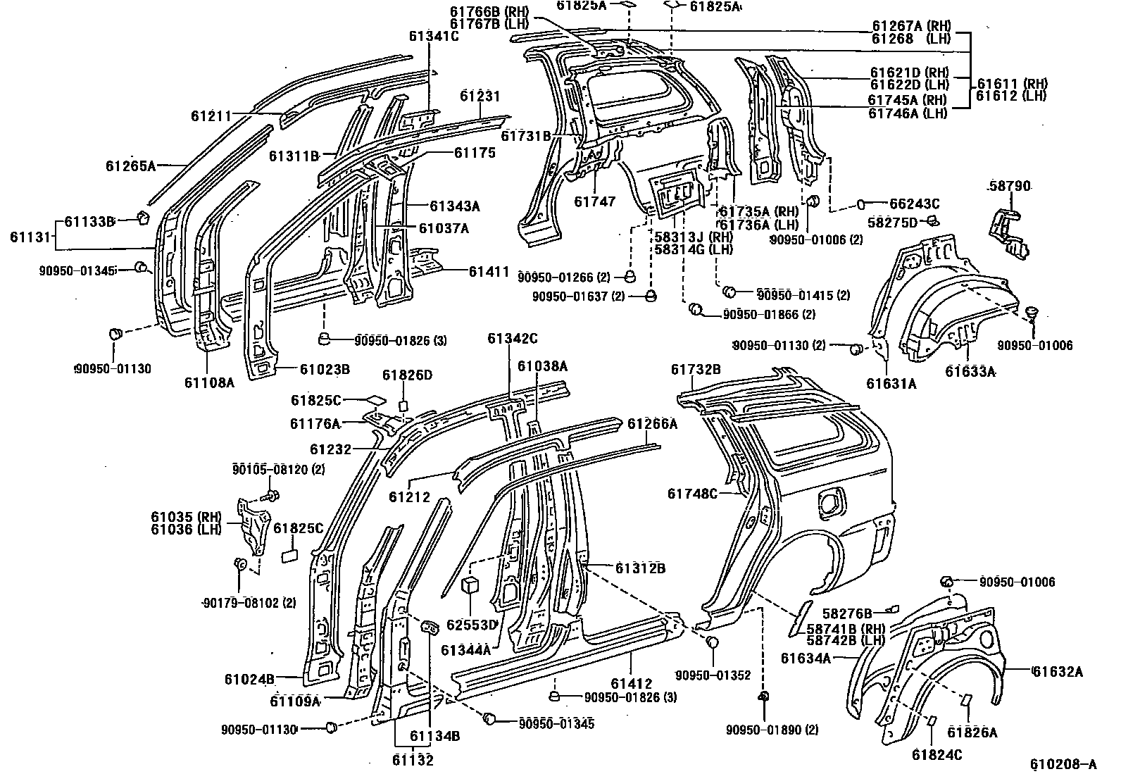 Toyota COROLLA 侧梁 EPC diagram — 610208A