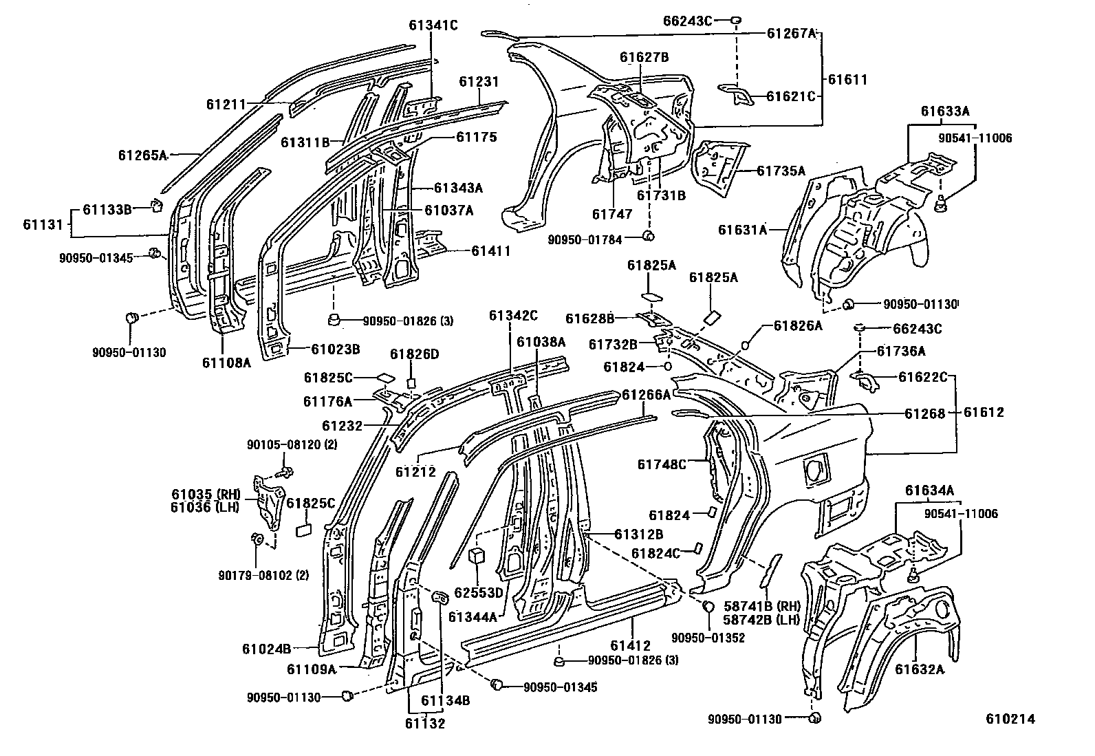 Toyota COROLLA 侧梁 EPC diagram — 610214
