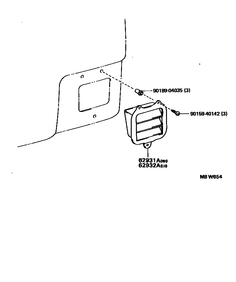 Toyota COROLLA 车侧通风装置 EPC diagram — MBW654