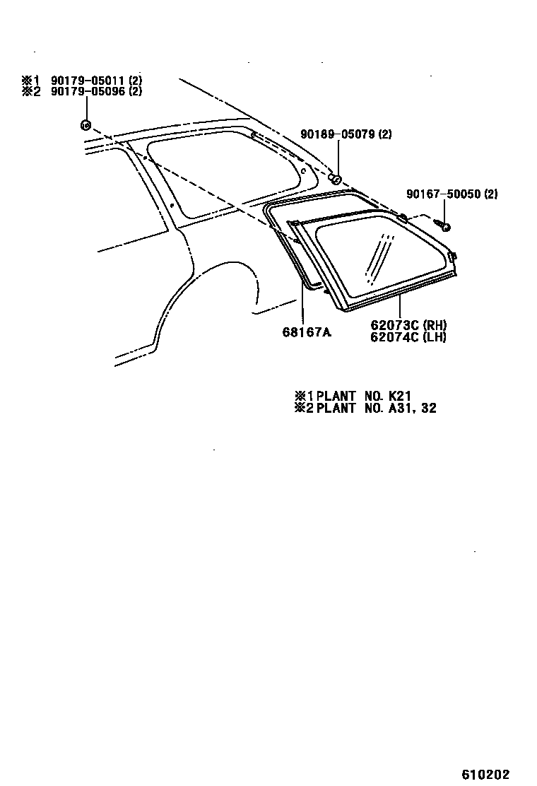Toyota COROLLA 角窗 EPC diagram — 610202