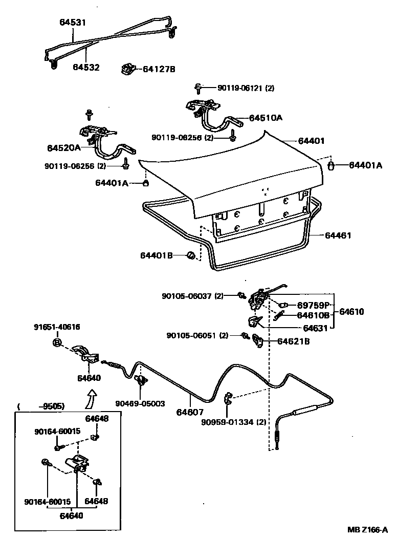 Toyota COROLLA 行李箱门和行李箱锁 EPC diagram — MBZ166A