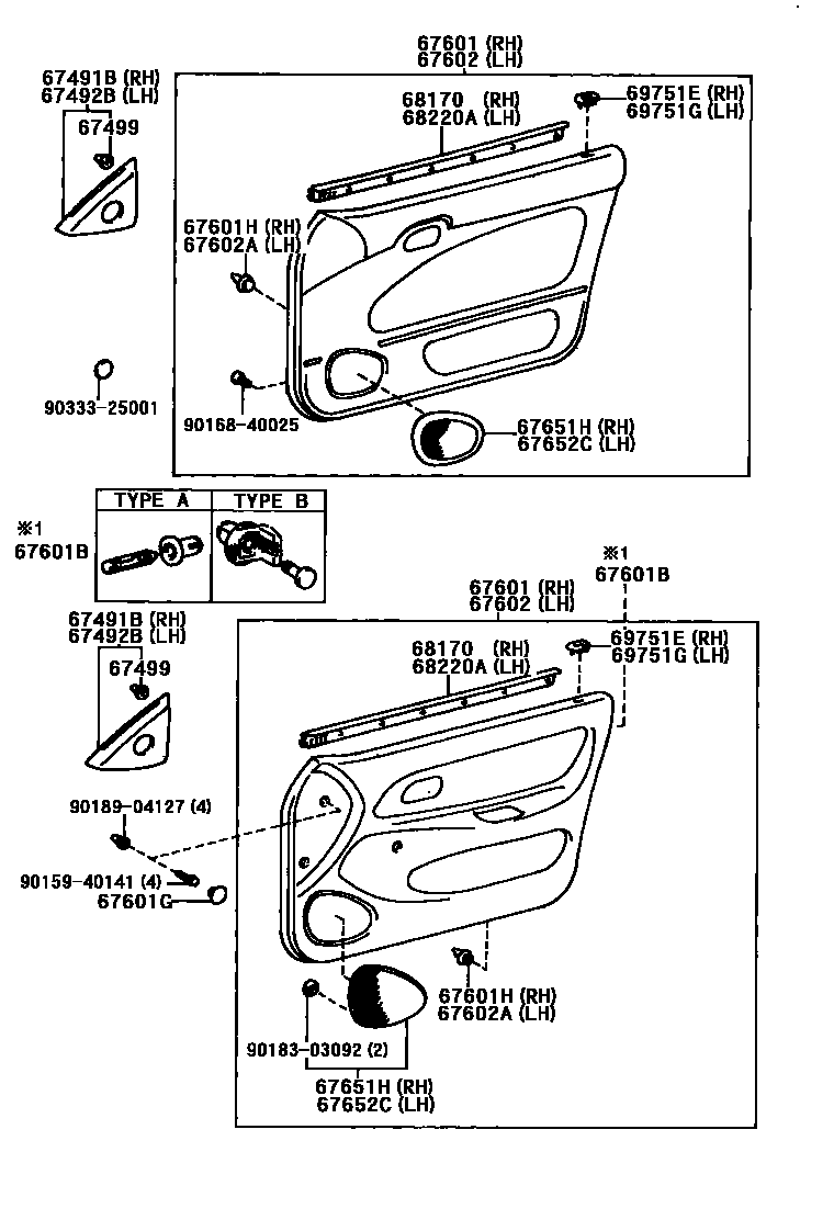 Toyota COROLLA 前门板和前门玻璃 EPC diagram — 670366A