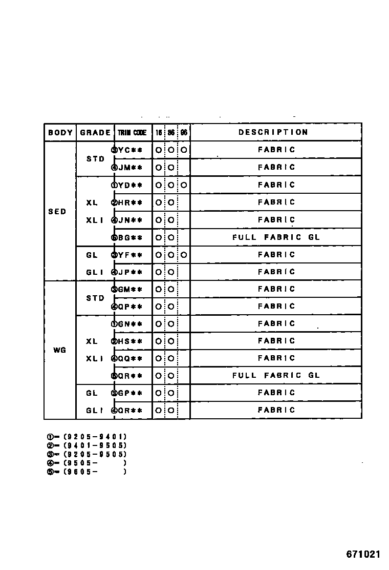 Toyota COROLLA 前门板和前门玻璃 EPC diagram — 671021