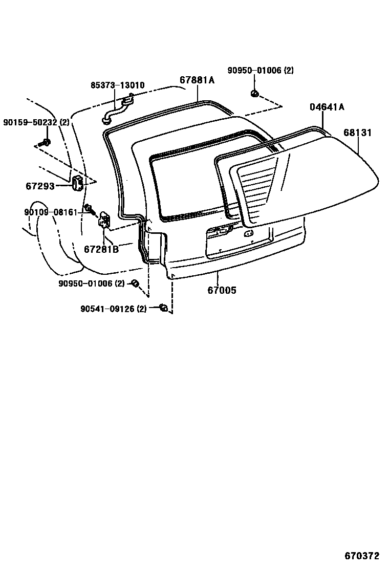 Toyota COROLLA 背门板和背门玻璃 EPC diagram — 670372