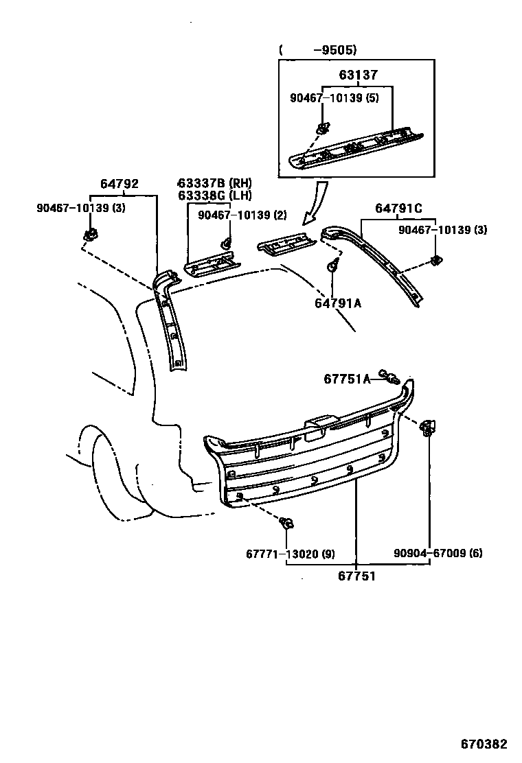 Toyota COROLLA 背门板和背门玻璃 EPC diagram — 670382