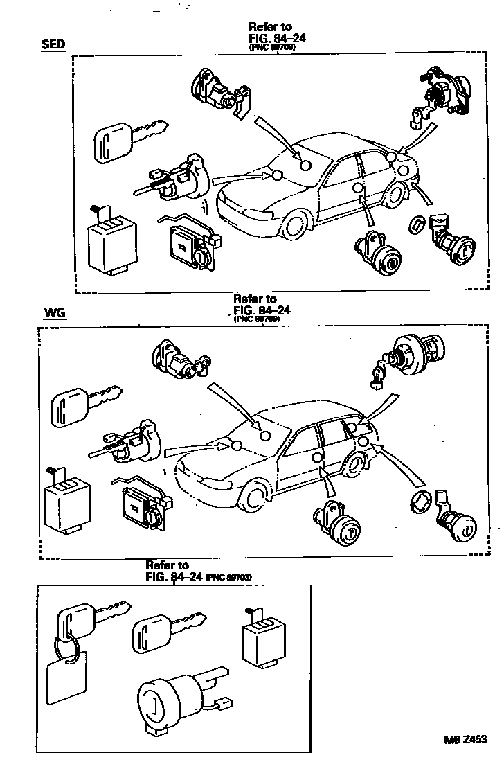 Toyota COROLLA 锁芯组件 EPC diagram — MBZ453
