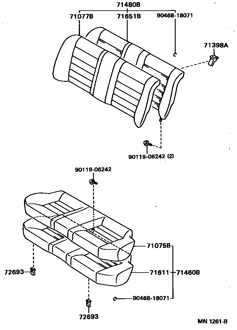 Toyota COROLLA 后排座椅和座椅滑轨 EPC diagram — MN1261B