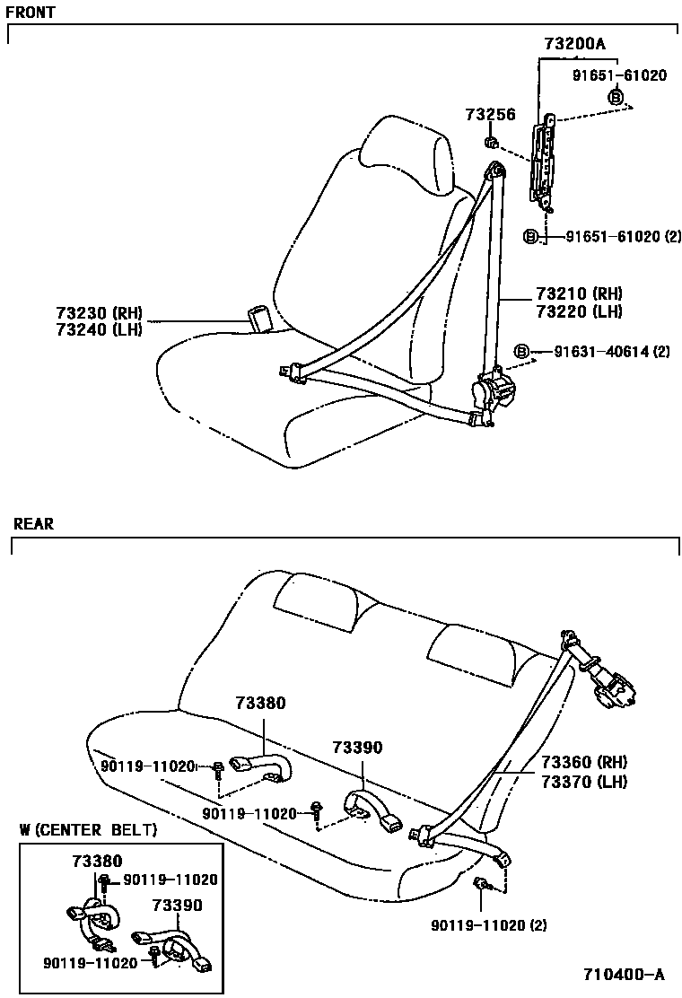 Toyota COROLLA 安全带和儿童保护座椅 EPC diagram — 710400A