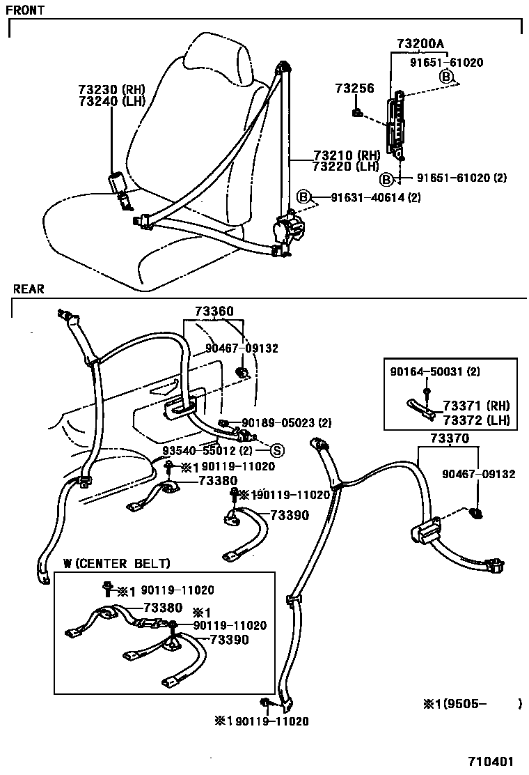 Toyota COROLLA 安全带和儿童保护座椅 EPC diagram — 710401A