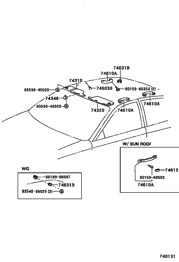 Toyota COROLLA 扶手和遮阳板 EPC diagram — 740131