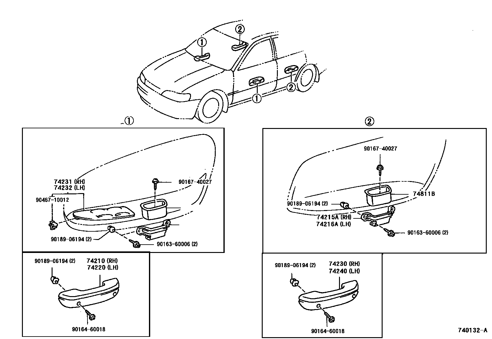 Toyota COROLLA 扶手和遮阳板 EPC diagram — 740132A