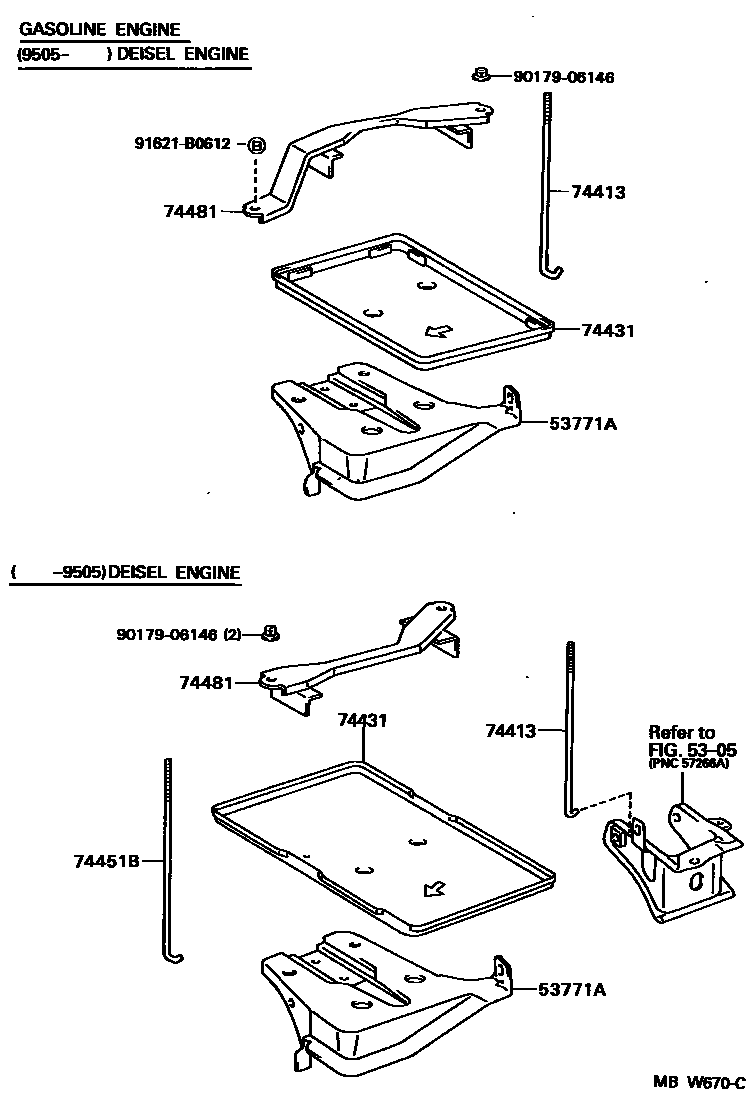 Toyota COROLLA battery holder EPC diagram — MBW670C