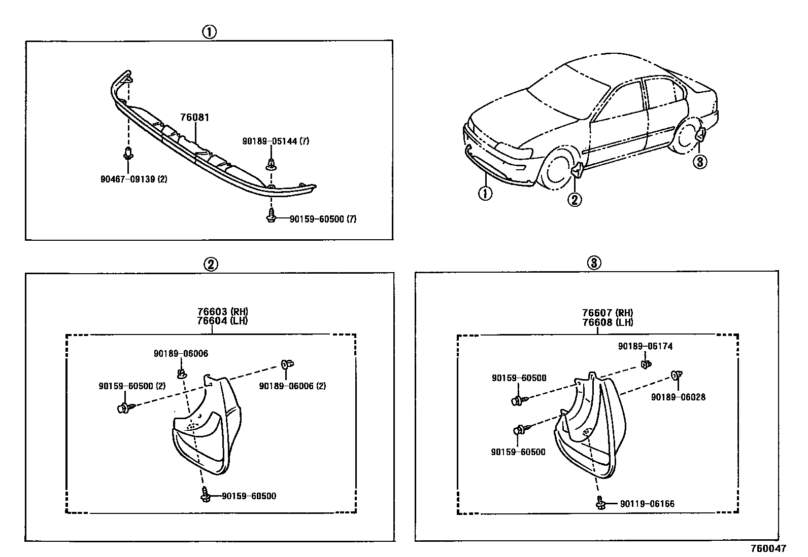 Toyota COROLLA 挡泥板和扰流板 EPC diagram — 760047