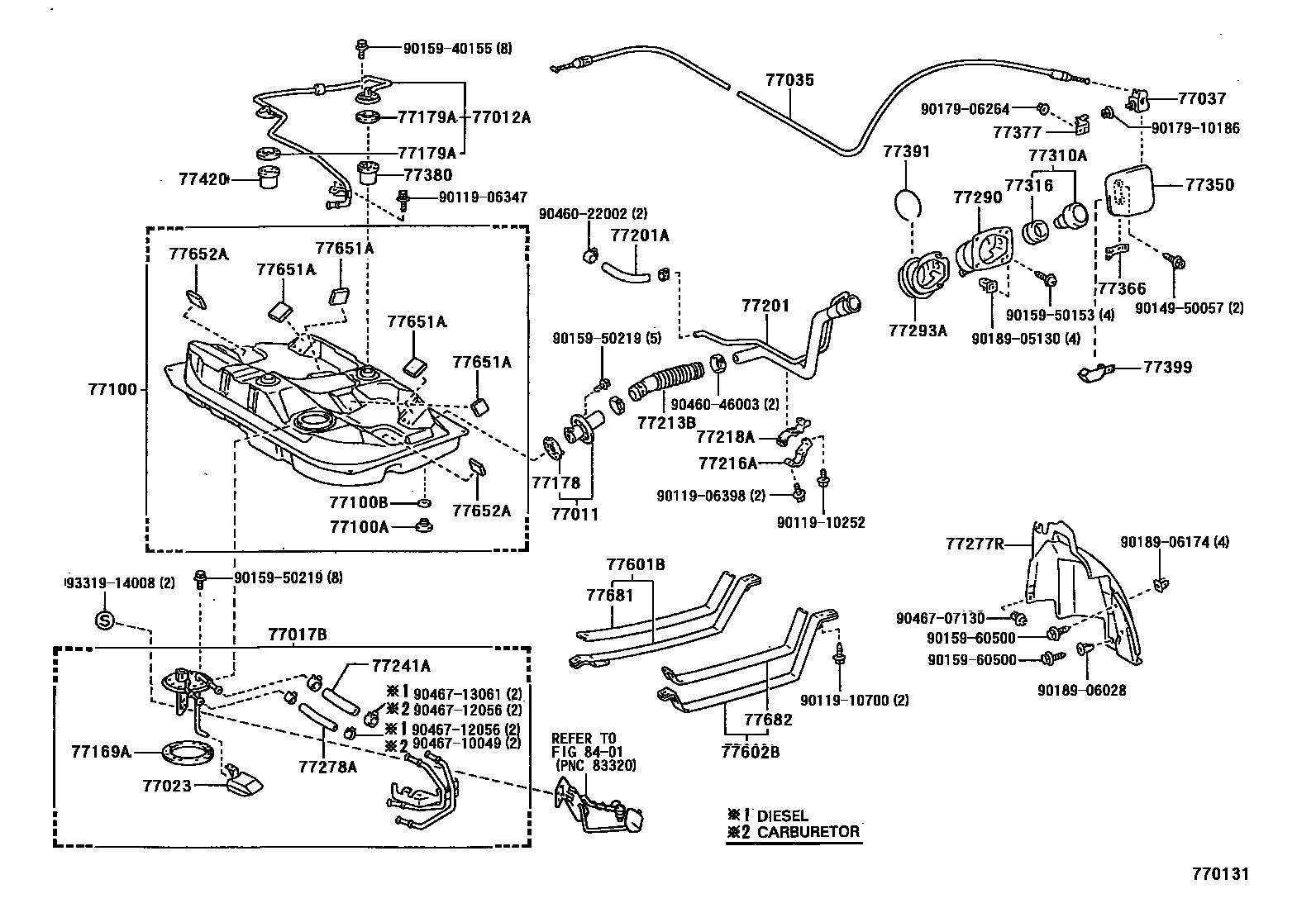 Toyota COROLLA 燃油箱和燃油管 EPC diagram — 770131