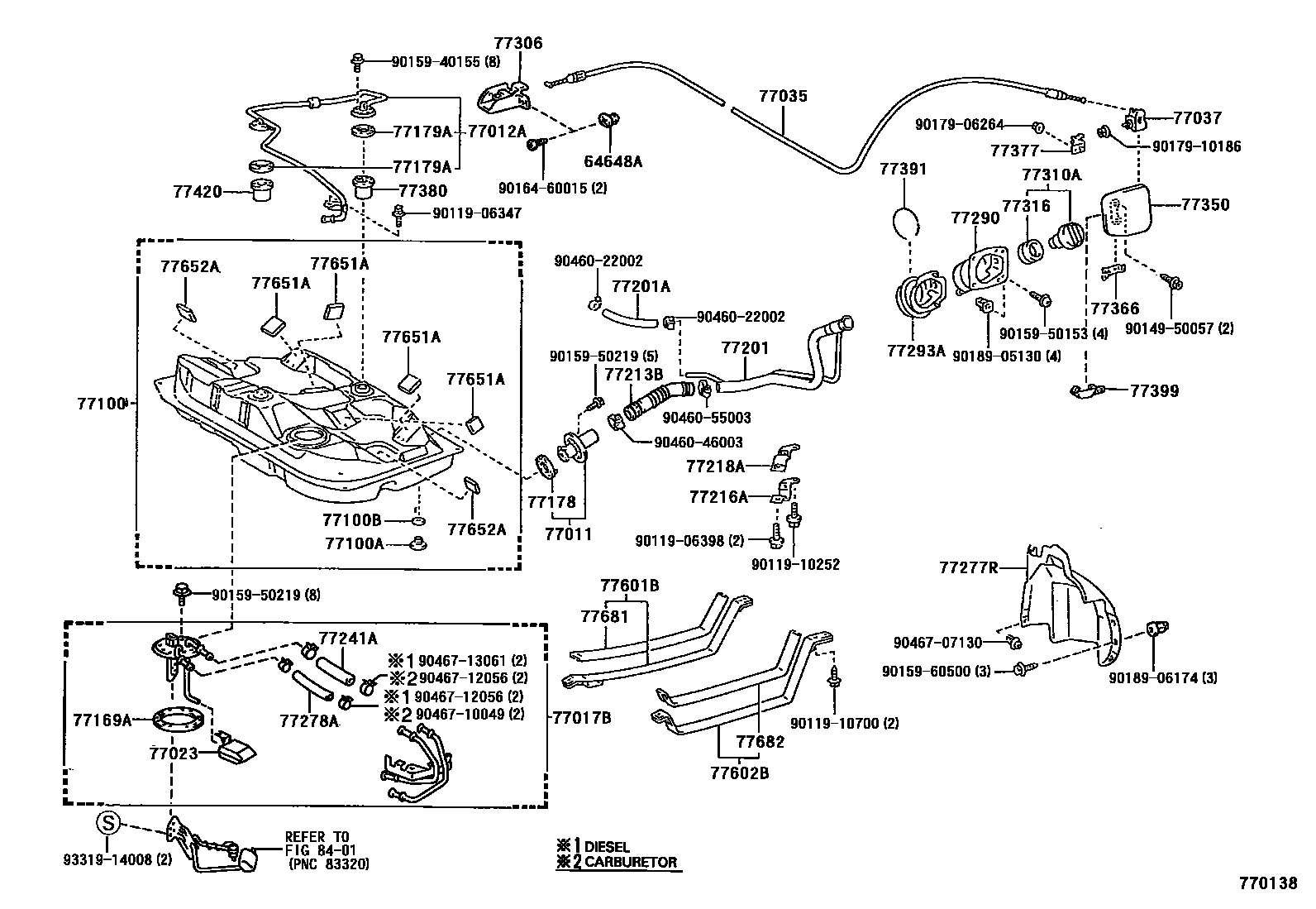 Toyota COROLLA 燃油箱和燃油管 EPC diagram — 770138