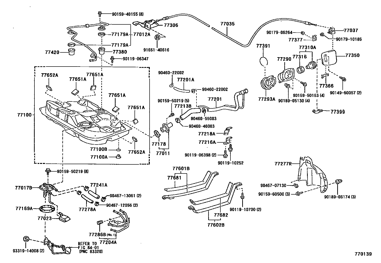 Toyota COROLLA 燃油箱和燃油管 EPC diagram — 770139