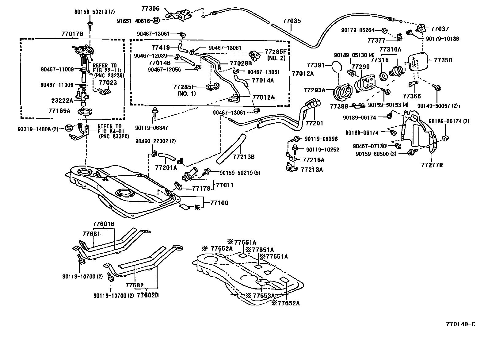 Toyota COROLLA 燃油箱和燃油管 EPC diagram — 770140C
