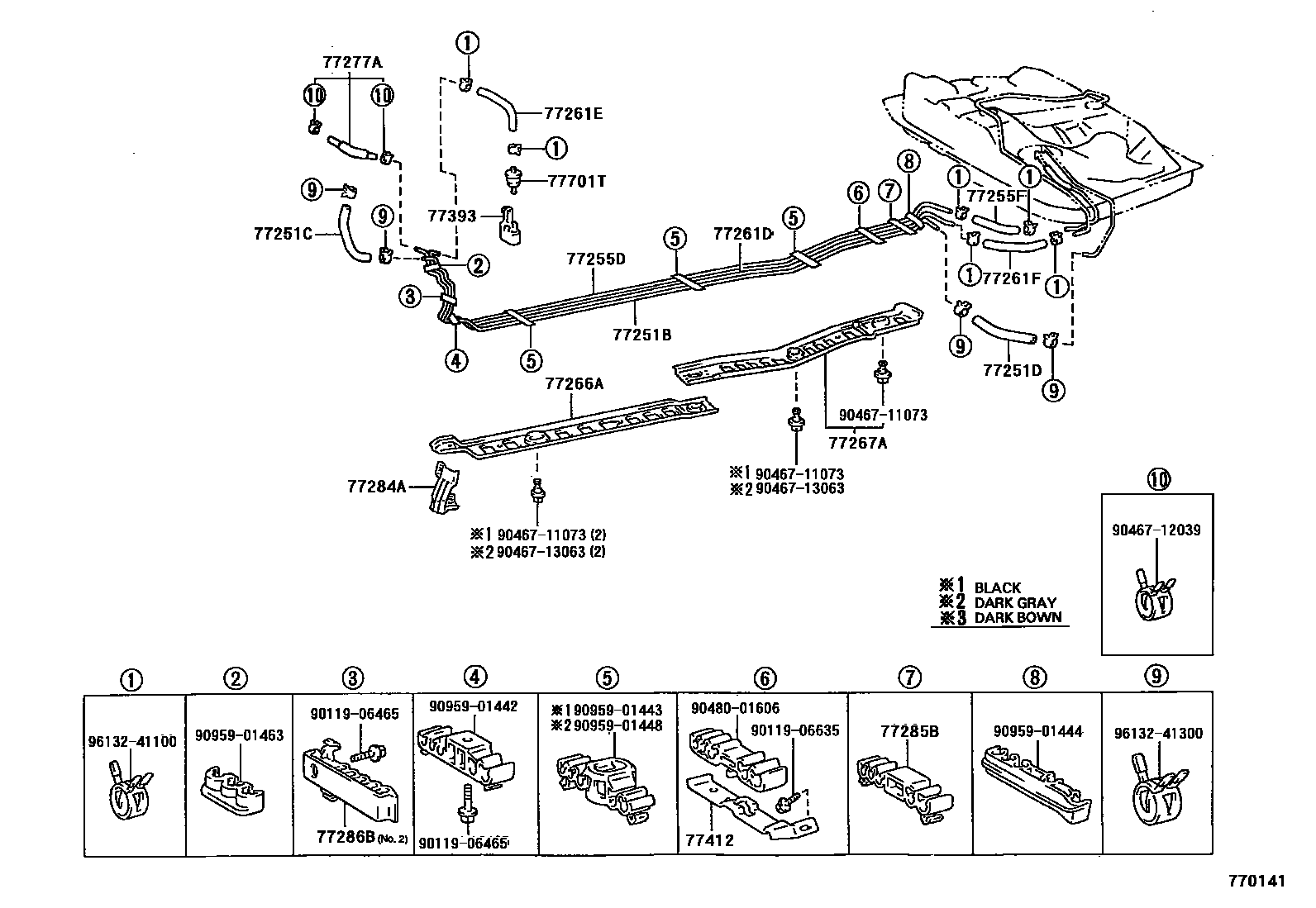 Toyota COROLLA 燃油箱和燃油管 EPC diagram — 770141