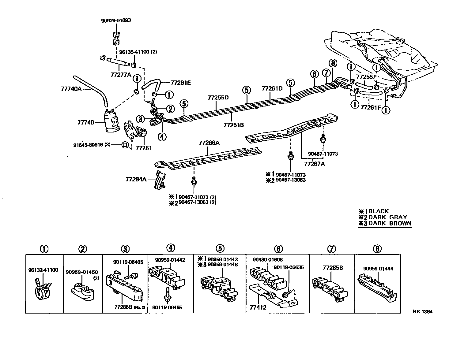 Toyota COROLLA 燃油箱和燃油管 EPC diagram — NB1364