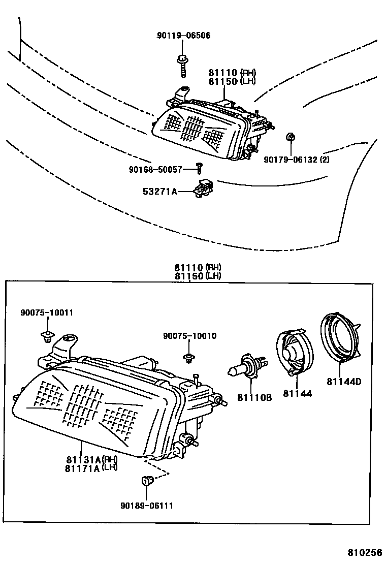 Toyota COROLLA Headlamp EPC diagram — 810256