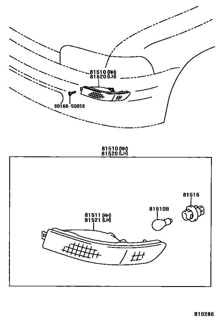 Toyota COROLLA 前转向灯 EPC diagram — 810286