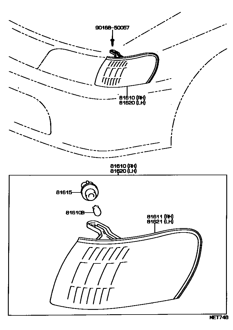 Toyota COROLLA 前示宽灯 EPC diagram — MET748