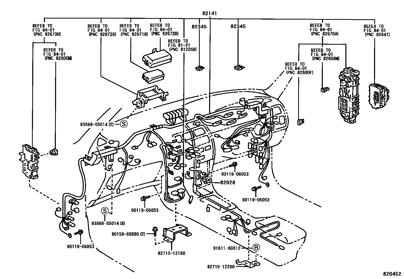 Toyota COROLLA 线束和卡夹 EPC diagram — 820452