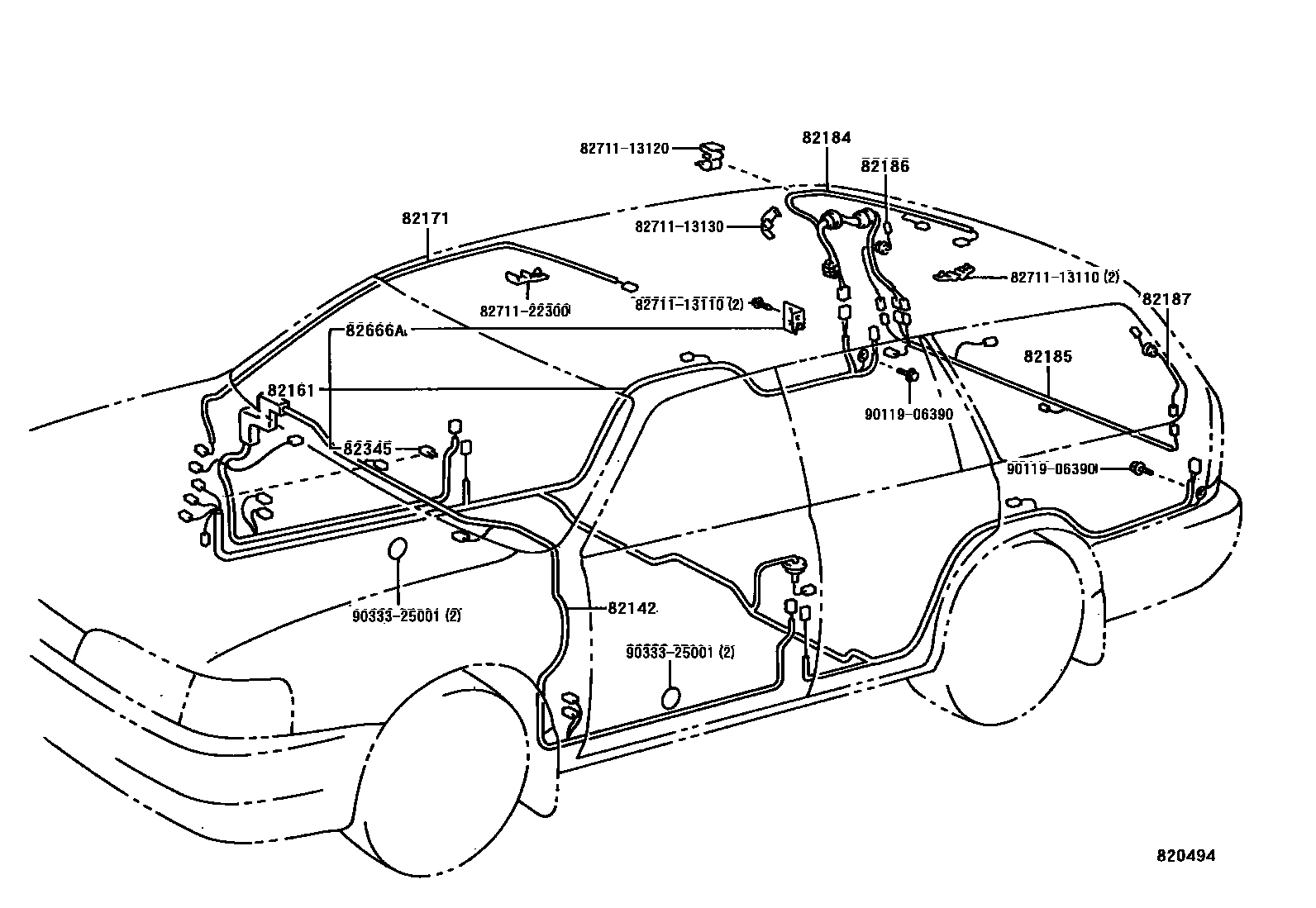 Toyota COROLLA 线束和卡夹 EPC diagram — 820494